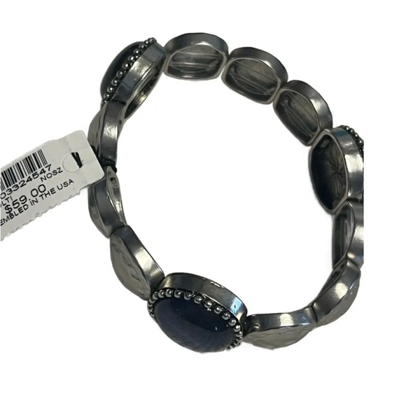 Chico's Jewelry - Silver and Dark Blue Hammmered Beaded Bracelet.